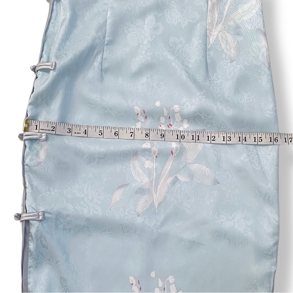 Lilly of the Vally Floral Short Sleeve Midi Blue Cheongsam Qipao Chinese Size S - Picture 8 of 10